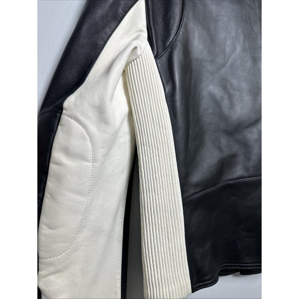 Ralph Lauren Purple Label Mens Leather Jacket Biker White‎ Black Zip Lambskin - Picture 14 of 16